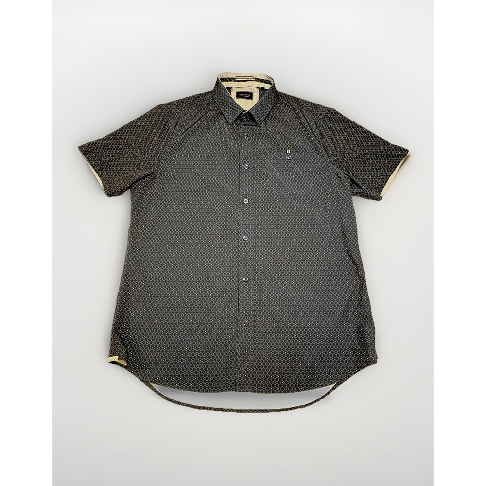 7Diamonds 4 Way Stretch Shirt Men M Short Sleeve Button Up Geometric Print Woven - Picture 2 of 9